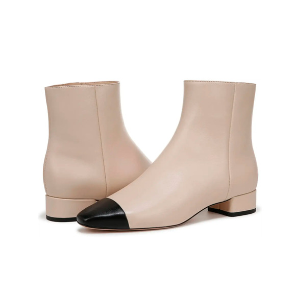 Veronica Beard Women's Leather Cecile Bootie Ankle Boots Ecru Black NIB 495 6.5 - Picture 1 of 6